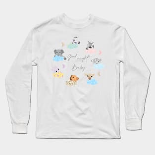 Sleeping baby animals on clouds, cute safari animals, good night baby set Long Sleeve T-Shirt